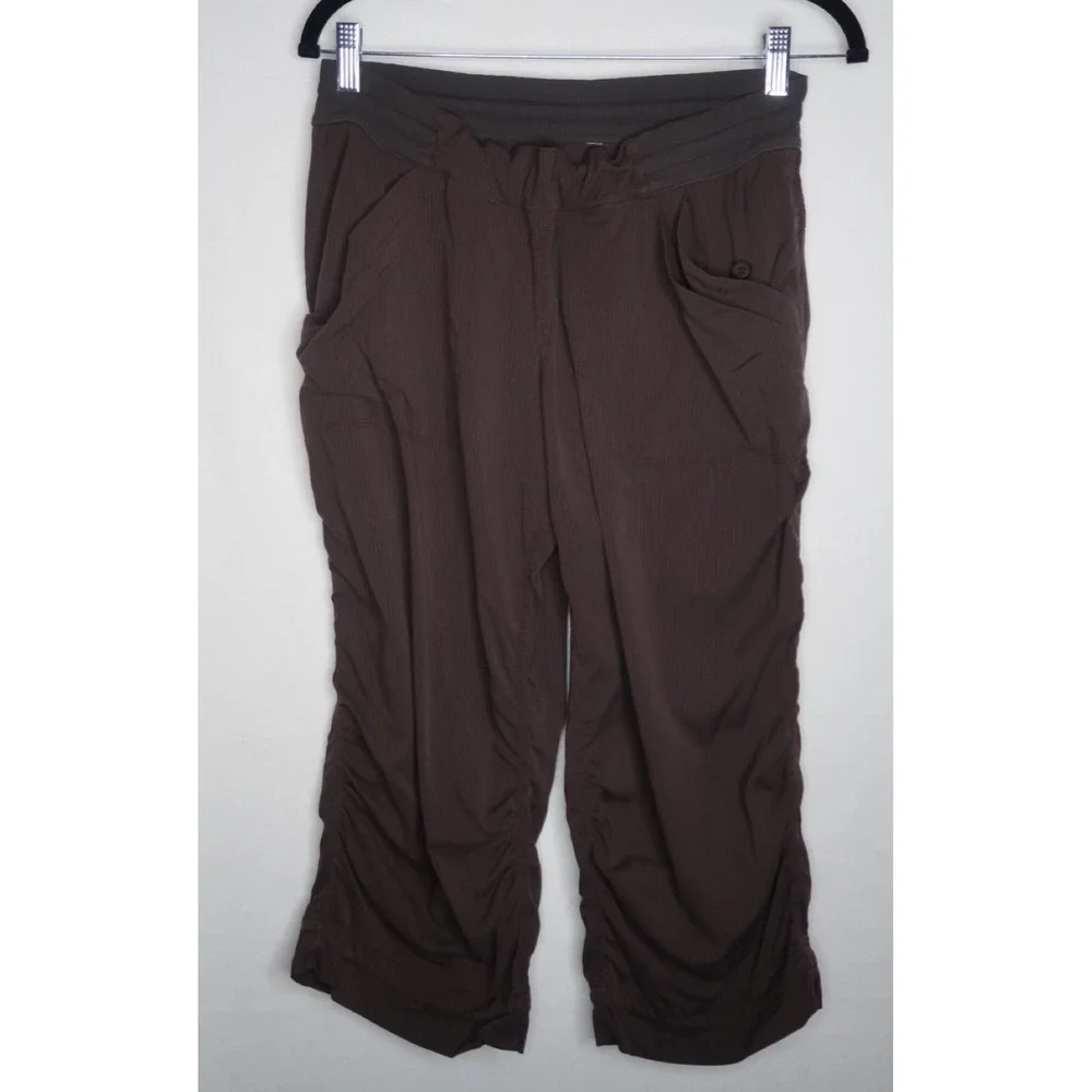 Lululemon Dance Studio Crop Pants Brown Ruched Cinch Hem Women's Size 10 Yoga